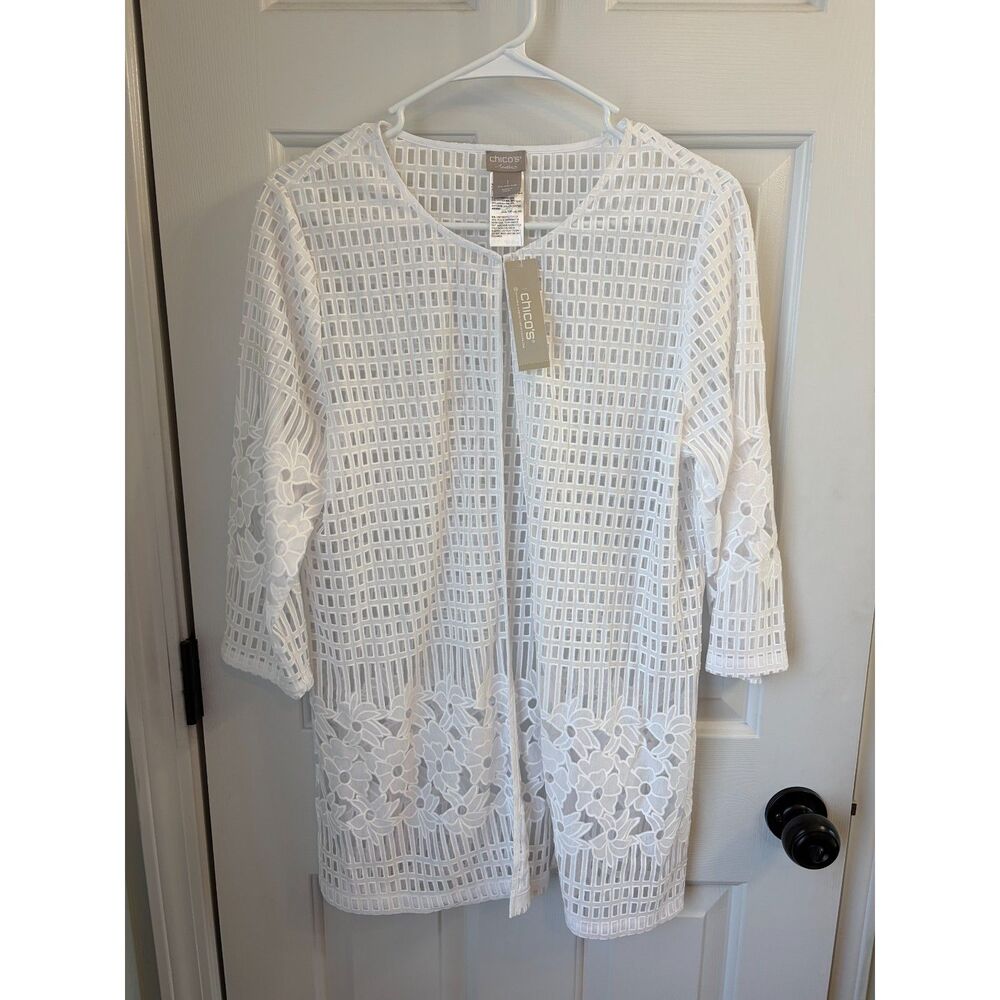 NWT Chico's Travelers Floral Grid Jacket Coverup Resortwear Winerdrift Size 1 M